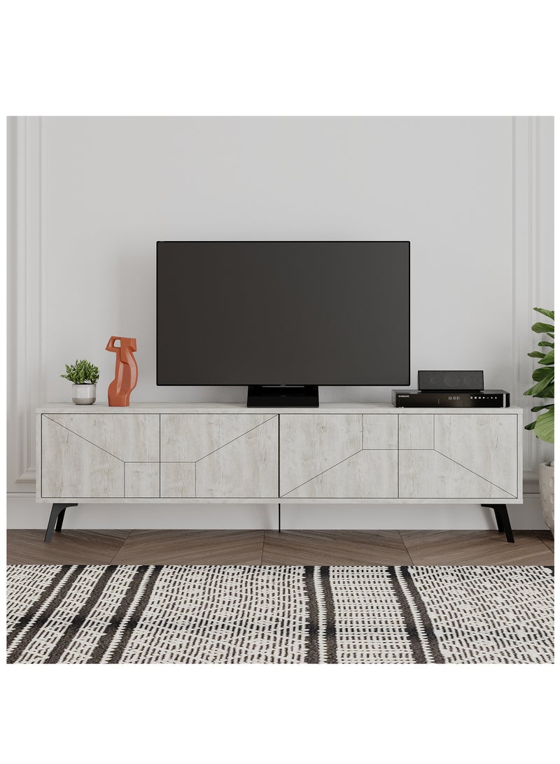 موراه حامل تلفزيون موراه هوم ديون، مناسب لأجهزة تلفزيون حتى ٧٠ بوصة | خزانة تلفزيون عصرية بأربعة أبواب | وحدات تلفزيون عصرية لغرفة المعيشة | خزانة تخزين | ١٨٠×٢٩٫٦×٥٠ سم | أبيض عتيق - Image 1