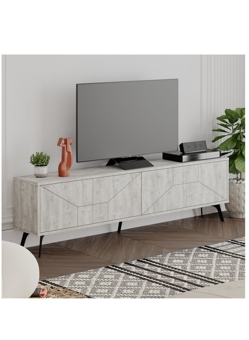 موراه حامل تلفزيون موراه هوم ديون، مناسب لأجهزة تلفزيون حتى ٧٠ بوصة | خزانة تلفزيون عصرية بأربعة أبواب | وحدات تلفزيون عصرية لغرفة المعيشة | خزانة تخزين | ١٨٠×٢٩٫٦×٥٠ سم | أبيض عتيق - Image 2