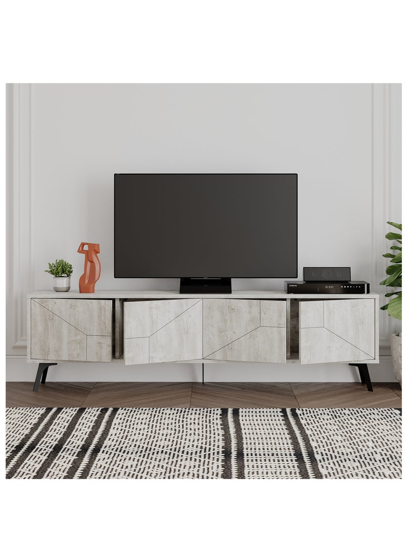 موراه حامل تلفزيون موراه هوم ديون، مناسب لأجهزة تلفزيون حتى ٧٠ بوصة | خزانة تلفزيون عصرية بأربعة أبواب | وحدات تلفزيون عصرية لغرفة المعيشة | خزانة تخزين | ١٨٠×٢٩٫٦×٥٠ سم | أبيض عتيق - Image 3