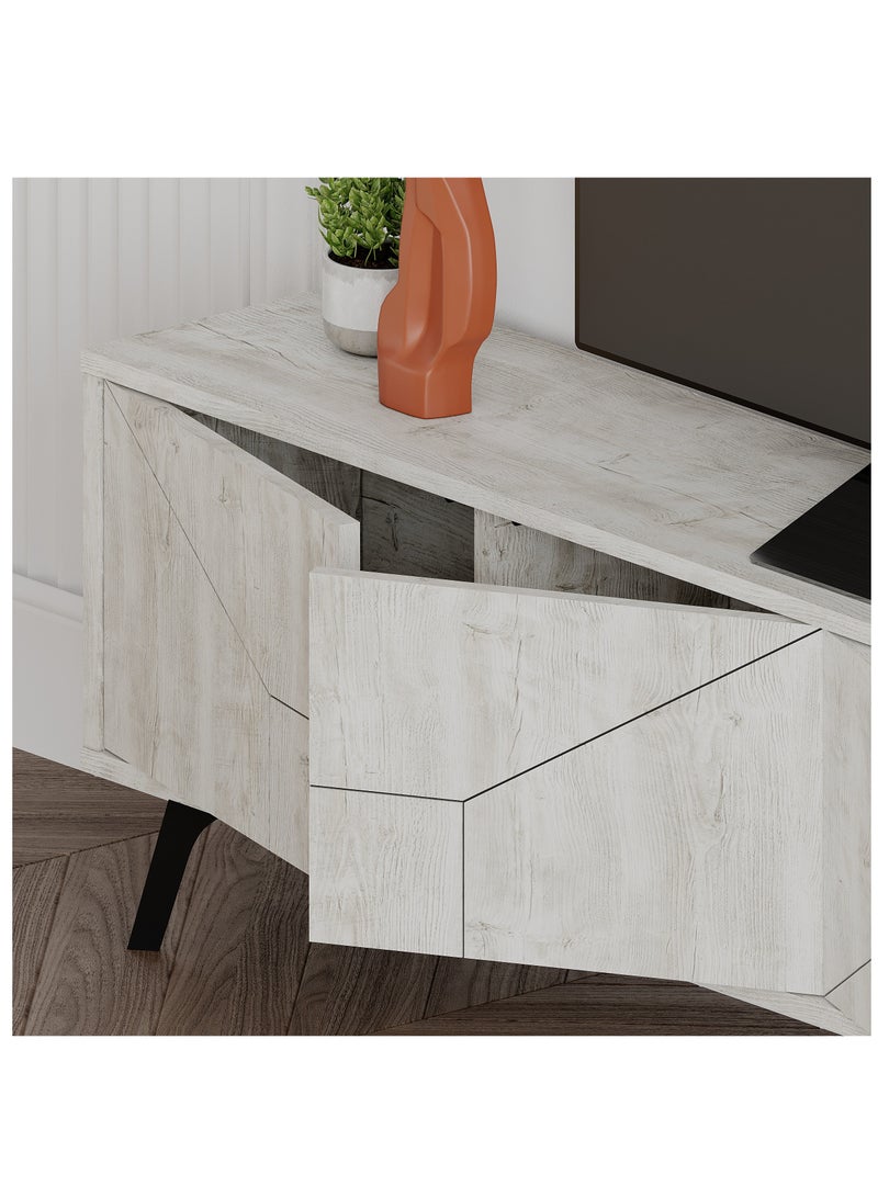 موراه حامل تلفزيون موراه هوم ديون، مناسب لأجهزة تلفزيون حتى ٧٠ بوصة | خزانة تلفزيون عصرية بأربعة أبواب | وحدات تلفزيون عصرية لغرفة المعيشة | خزانة تخزين | ١٨٠×٢٩٫٦×٥٠ سم | أبيض عتيق - Image 4