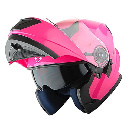 1Storm خوذة دراجة نارية جديدة 1Storm قابلة للتعديل بوجه كامل مع درع مزدوج ودرع شمس مع ضوء خلفي LED قابل للشحن: وردي لامع - Image 4