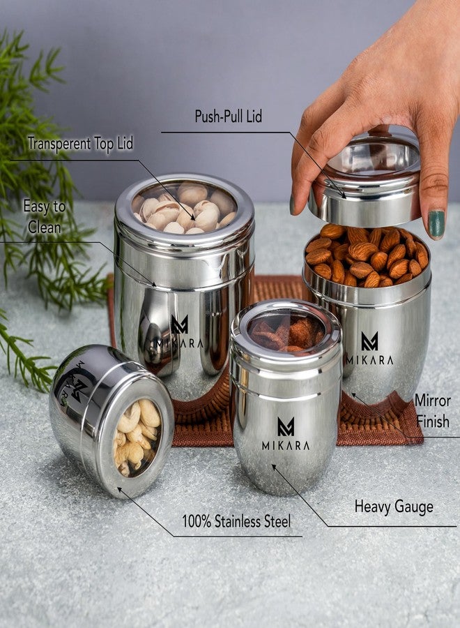 MIKARA علبة تخزين/علبة طعام متعددة الأغراض من الفولاذ المقاوم للصدأ من ميكارا (مجموعة من 4 قطع)، فضية اللون - Image 3