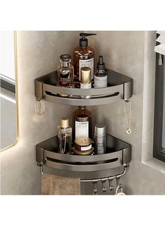 Arabest 2 Pack Bathroom Shower Shelves with 8 Hooks &Towel Bar, Corner Shower Caddy Shelf Organizer Rack, Rustproof Bathroom Shower Storage Baskets, Wall Organization Storage Shelves Basket for Bathroom  - Image 1