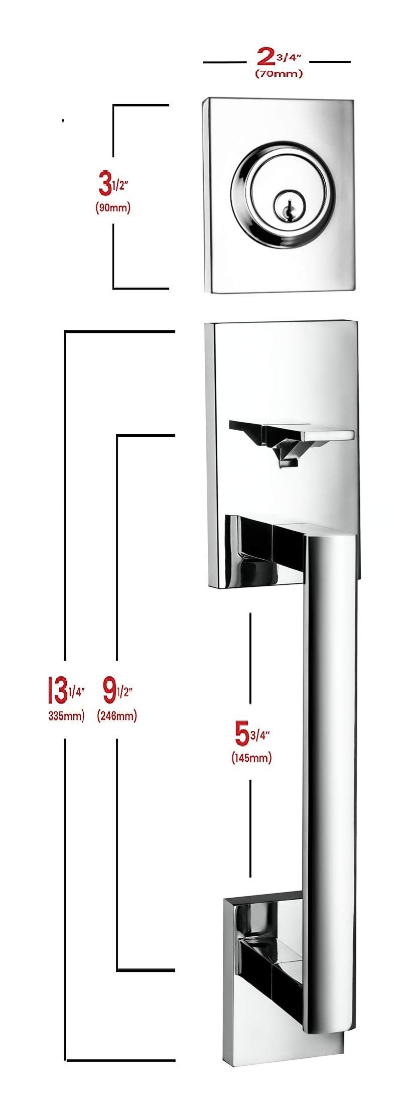 Berlin Modisch HandleSet Front Door Entry Handle and Deadbolt Lock Set Slim Square Single Cylinder Deadbolt and Lever Reversible for Right & Left Sided Doors Heavy Duty – Polished Chrome Finish - Image 2