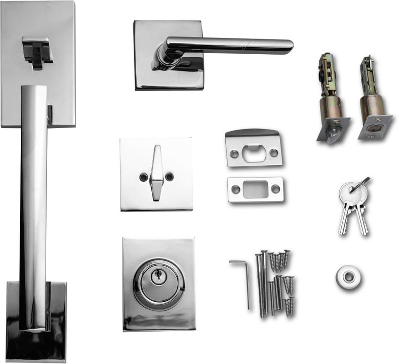 Berlin Modisch HandleSet Front Door Entry Handle and Deadbolt Lock Set Slim Square Single Cylinder Deadbolt and Lever Reversible for Right & Left Sided Doors Heavy Duty – Polished Chrome Finish - Image 4