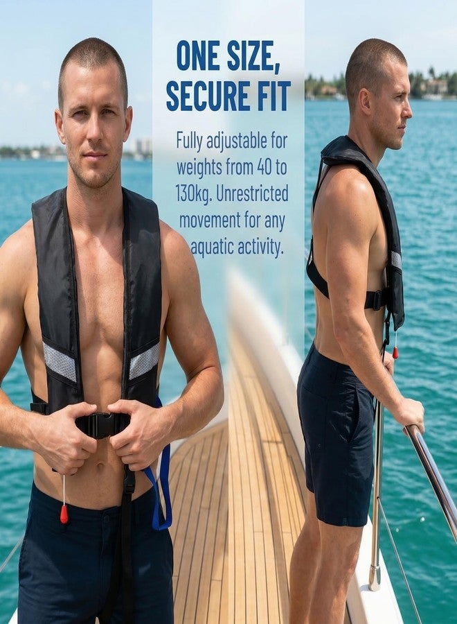 GDLHY Snorkel Vest, Portable Inflatable Swim Vest Jackets for Snorkeling Swimming Diving Safety,Manual Inflatable Men's Women's Adjustable Vest for Swimming Fishing Outdoor Water Sports (330LB)(Black) - Image 3