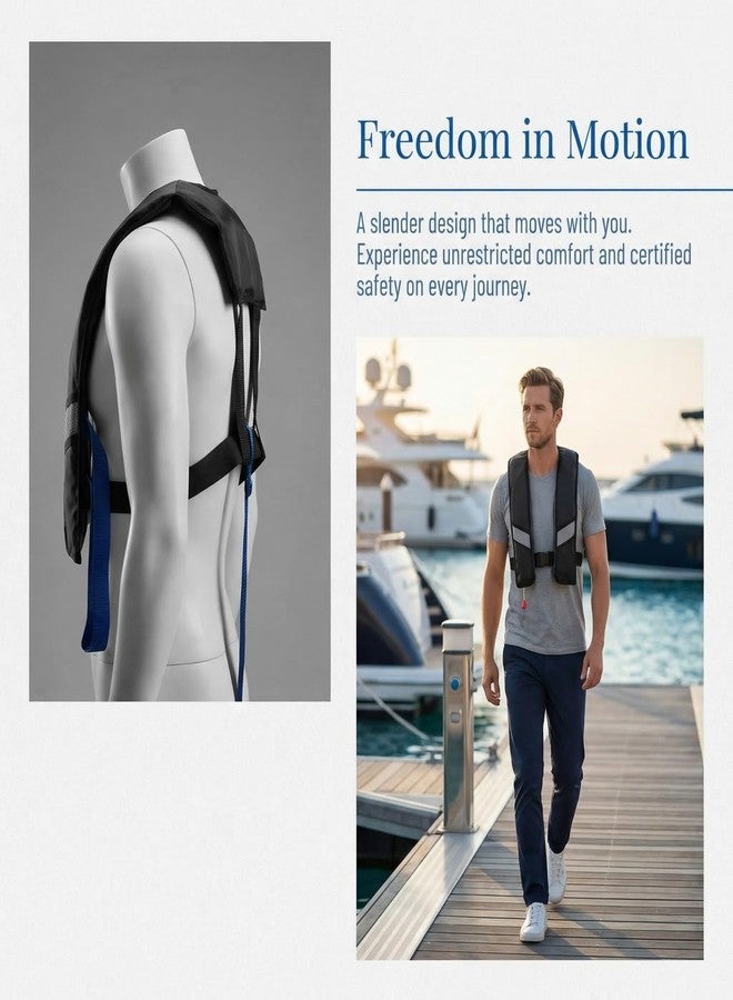 GDLHY Snorkel Vest, Portable Inflatable Swim Vest Jackets for Snorkeling Swimming Diving Safety,Manual Inflatable Men's Women's Adjustable Vest for Swimming Fishing Outdoor Water Sports (330LB)(Black) - Image 4