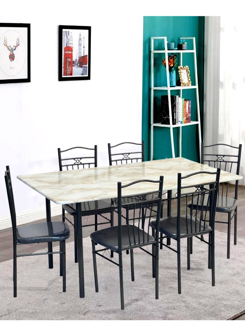 Set of 7 Pieces, Wooden Dining Table With 6 Chairs Set 150*90 CM