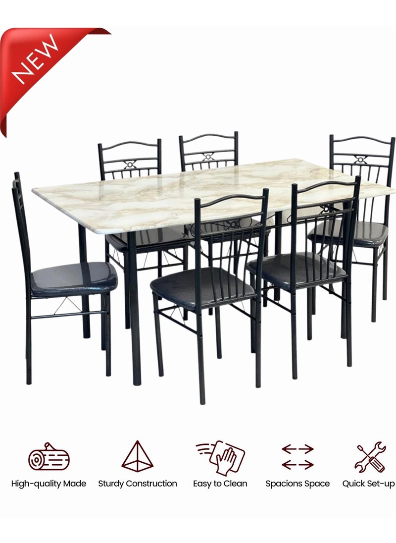 Set of 7 Pieces, Wooden Dining Table With 6 Chairs Set 150*90 CM
