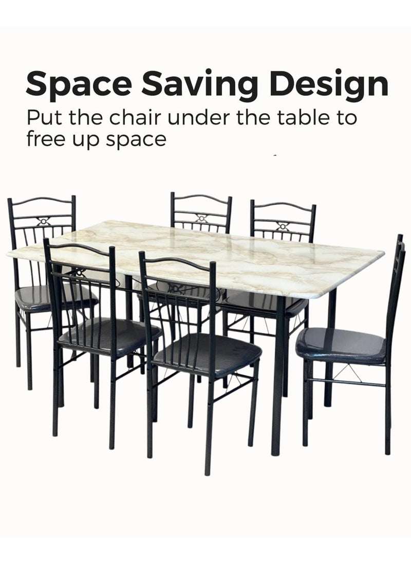 Set of 7 Pieces, Wooden Dining Table With 6 Chairs Set 150*90 CM