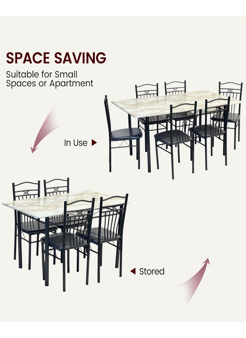 Set of 7 Pieces, Wooden Dining Table With 6 Chairs Set 150*90 CM