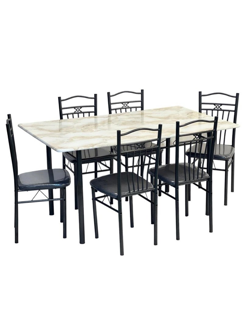 Set of 7 Pieces, Wooden Dining Table With 6 Chairs Set 150*90 CM