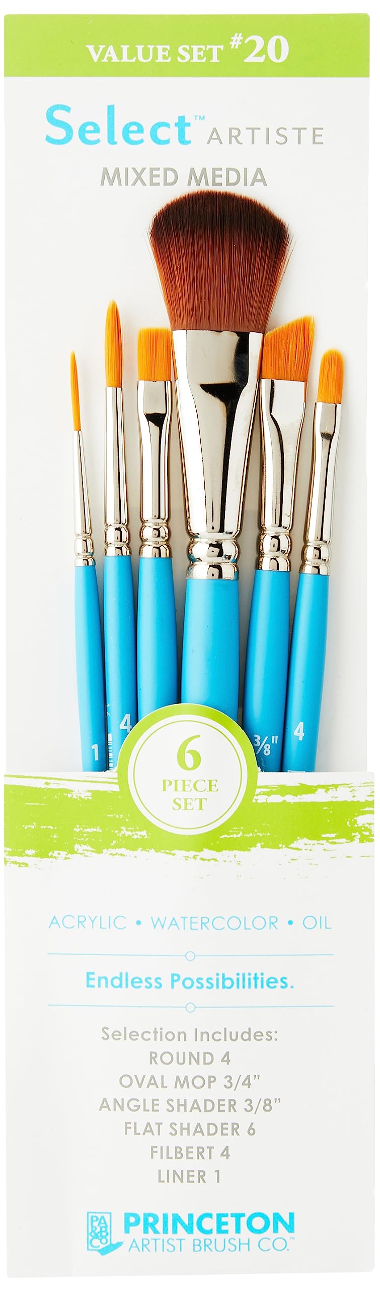 Princeton Select Artiste Series 3750 Paint Brush for Acrylic Watercolor and Oil Set of 6