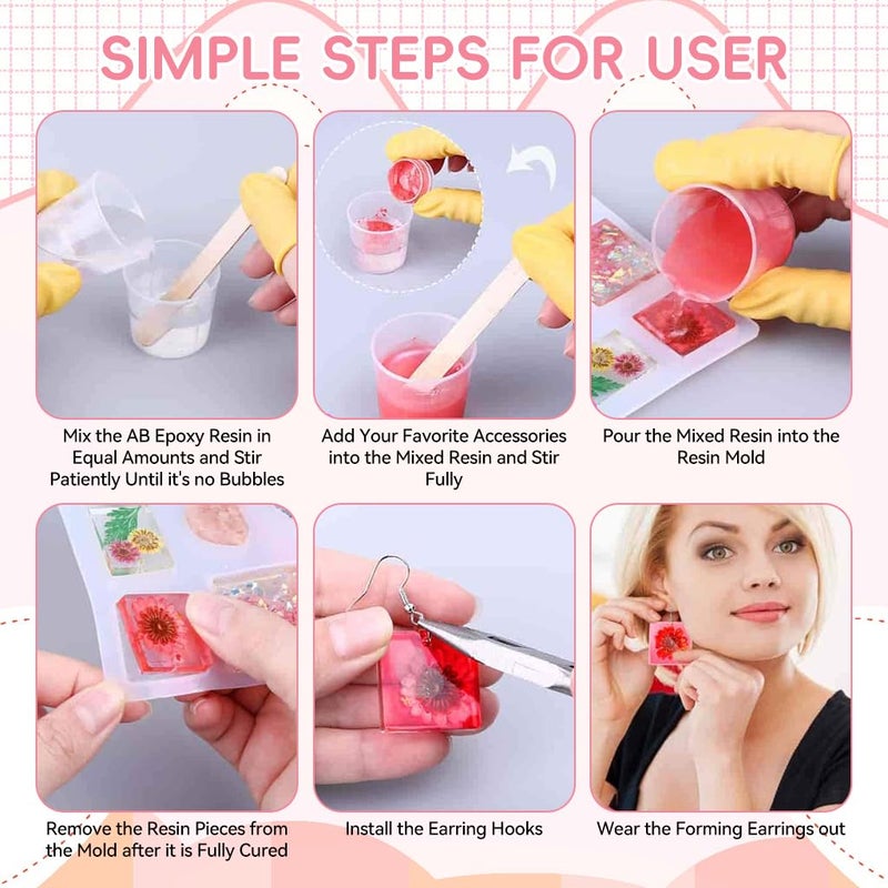 HASTHIP ® Epoxy Resin Kit for Beginners, 225Pcs Resin Kits for Jewelry Making Silicone Molds Starter with Keychain Earring Making Kit for DIY Jewelry Earring Keychain Necklace Rings Making, Clear - Image 5