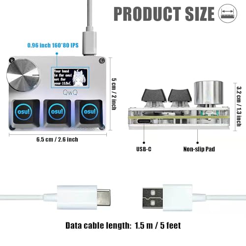BTXETUEL SayoDevice O3C OSU Keyboard Rapid Trigger Hall Switches Magnetic Linear Switches Keyboard with Knob and Screen,Copy Paste,Shotcut,Macro Hotswap Mini Keypad (with OSU keycaps-White) - Image 2