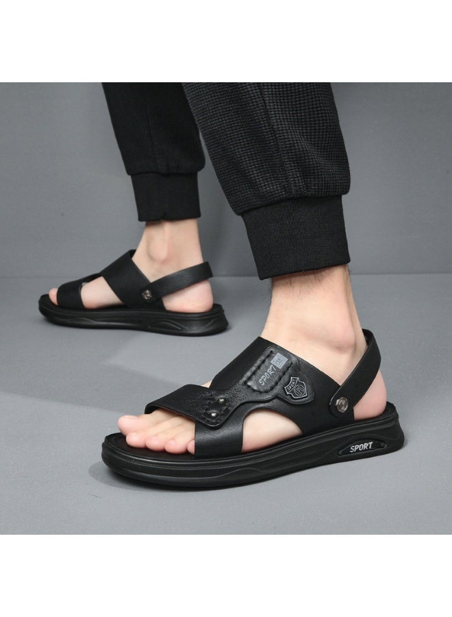 NIBEMINENT Summer Men's Sandals Genuine Leather Cow Leather Thick Bottom Anti-Slip Beach Shoes Casual Soft Bottom Two-Use Sandals - Image 2