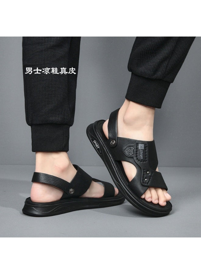 NIBEMINENT Summer Men's Sandals Genuine Leather Cow Leather Thick Bottom Anti-Slip Beach Shoes Casual Soft Bottom Two-Use Sandals - Image 3