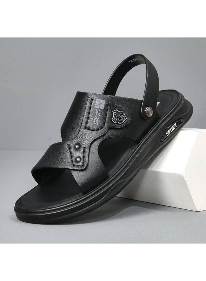 NIBEMINENT Summer Men's Sandals Genuine Leather Cow Leather Thick Bottom Anti-Slip Beach Shoes Casual Soft Bottom Two-Use Sandals - Image 1