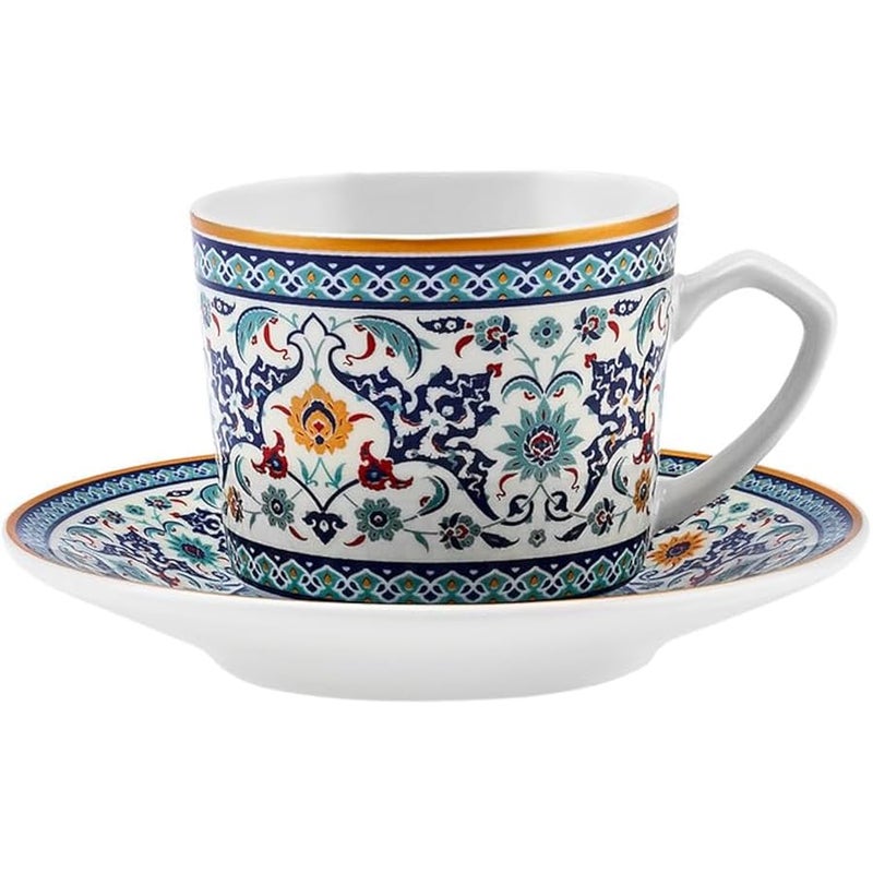 Karaca Beylerbeyi Porcelain Turkish Coffee Cup Set of 6, 12 Piece, 80ml, White Blue Multi - Image 5