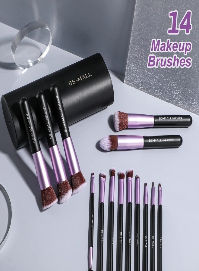 BS Mall BS-MALL Makeup Brushes Premium Synthetic Foundation Powder Concealers Eye Shadows 14 Pcs Purple for Makeup Beginner or Professional with Travel Case - Image 5