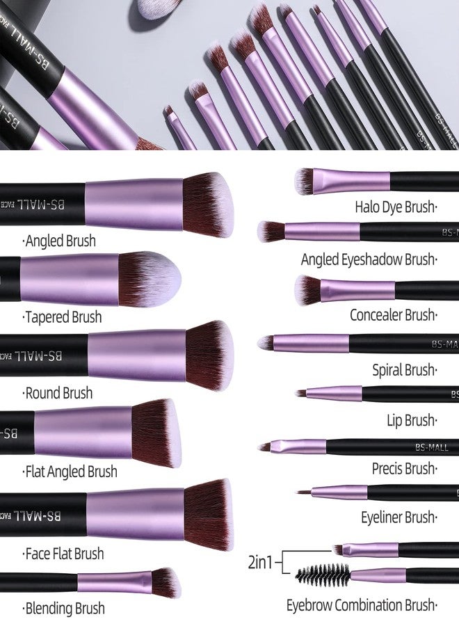 BS Mall BS-MALL Makeup Brushes Premium Synthetic Foundation Powder Concealers Eye Shadows 14 Pcs Purple for Makeup Beginner or Professional with Travel Case - Image 4