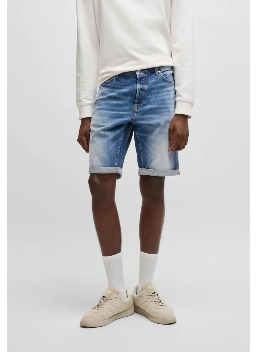 HUGO Tapered-fit shorts in blue comfort-stretch denim