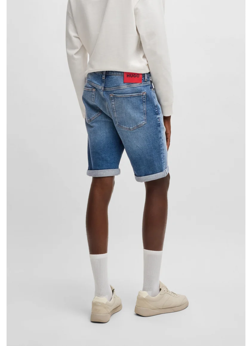 HUGO Tapered-fit shorts in blue comfort-stretch denim