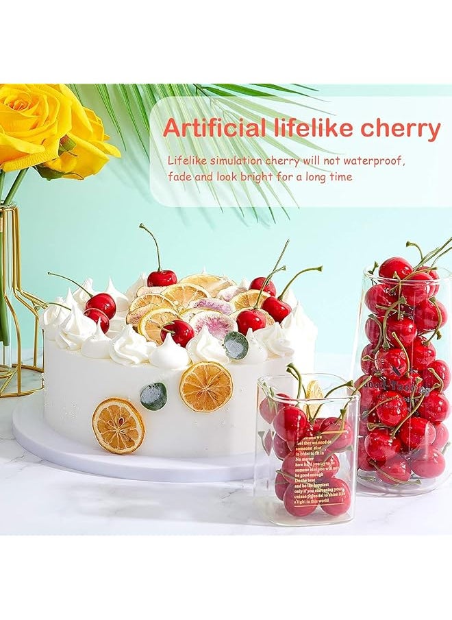 erorex 50Pcs Fake Cherries Red Artificial Cherries Simulation Cherries Fruit Artificial Cherry Decorations Cherry Fake Fruit Model Home Kitchen Party Decoration Desk Ornament Photography Prop  - Image 2