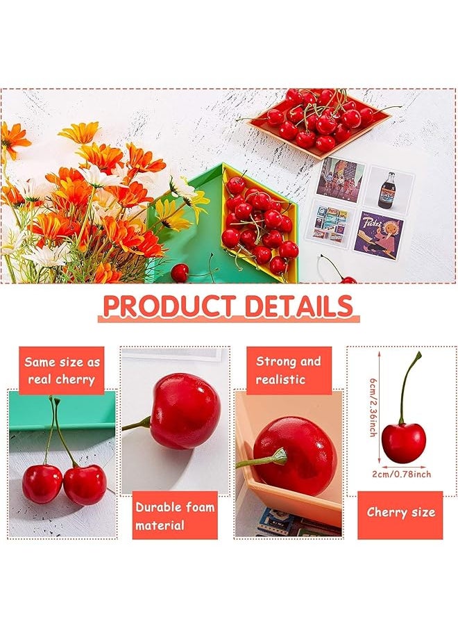 erorex 50Pcs Fake Cherries Red Artificial Cherries Simulation Cherries Fruit Artificial Cherry Decorations Cherry Fake Fruit Model Home Kitchen Party Decoration Desk Ornament Photography Prop  - Image 4