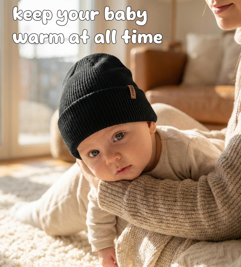 Bebila Baby Beanie Toddler Infant Winter Hats Knit Warm Caps for Boys Girls (US, Age, 0 Months, 6 Months, Green+ Blue+Black) - Image 3