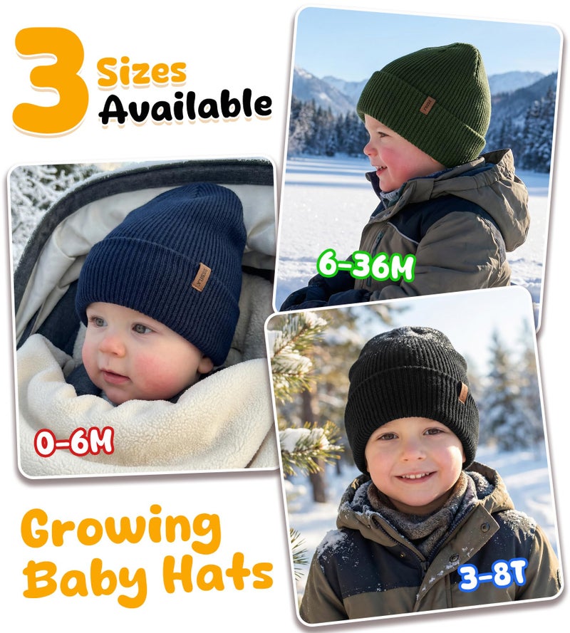 Bebila Baby Beanie Toddler Infant Winter Hats Knit Warm Caps for Boys Girls (US, Age, 0 Months, 6 Months, Green+ Blue+Black) - Image 5