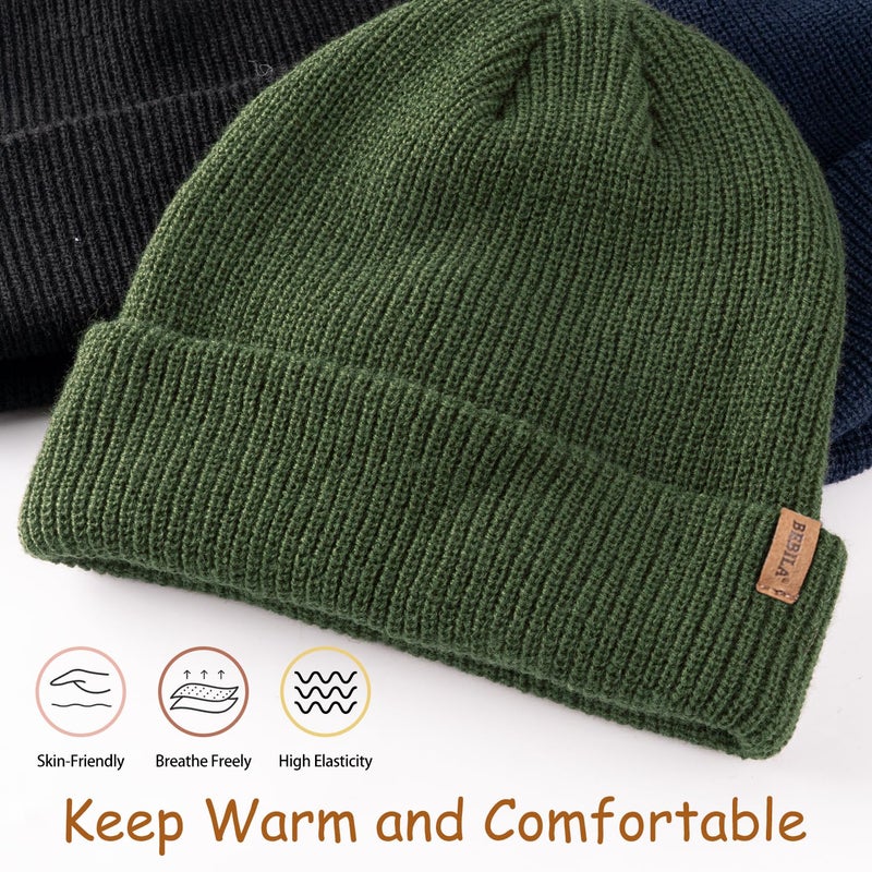 Bebila Baby Beanie Toddler Infant Winter Hats Knit Warm Caps for Boys Girls (US, Age, 0 Months, 6 Months, Green+ Blue+Black) - Image 2