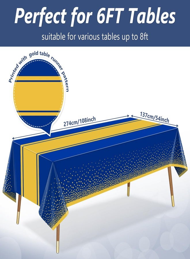 LANLISA Blue and Gold Tablecloth Graduation Decorations 2025 2 Pack, Disposable Plastic Table Cloths for Birthday Masquerade Retirement Party Decor - Image 3
