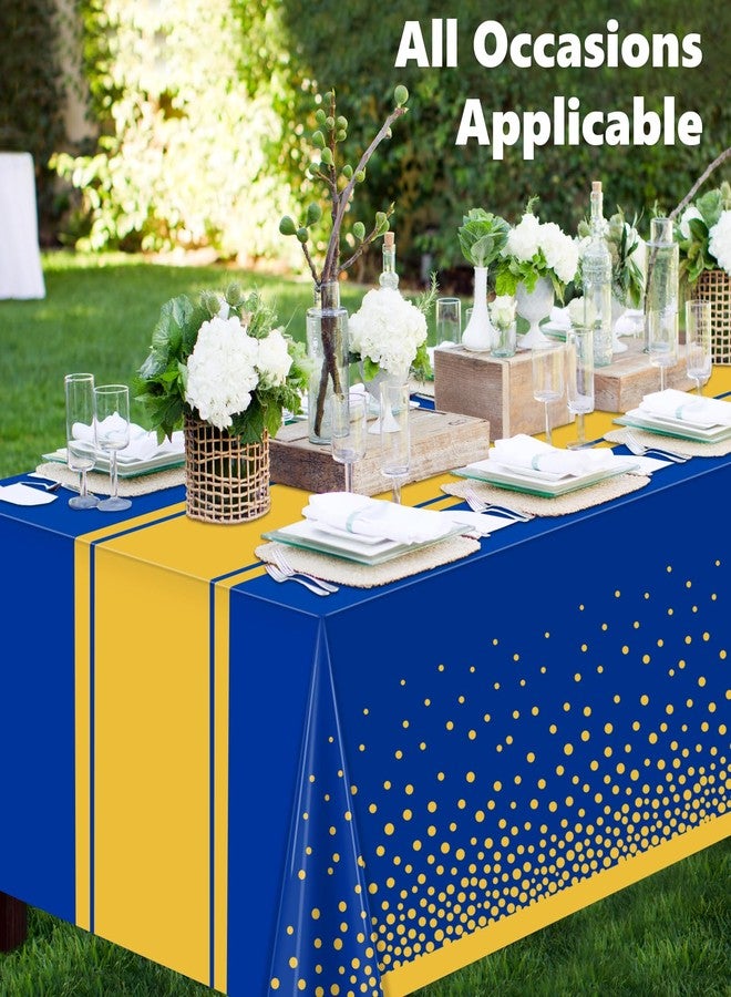 LANLISA Blue and Gold Tablecloth Graduation Decorations 2025 2 Pack, Disposable Plastic Table Cloths for Birthday Masquerade Retirement Party Decor - Image 2