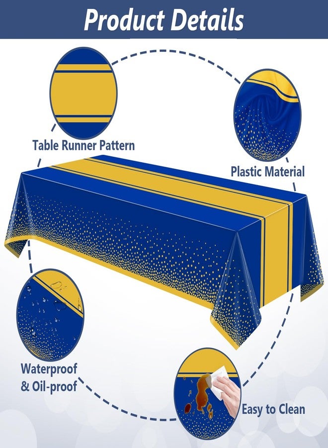 LANLISA Blue and Gold Tablecloth Graduation Decorations 2025 2 Pack, Disposable Plastic Table Cloths for Birthday Masquerade Retirement Party Decor - Image 5