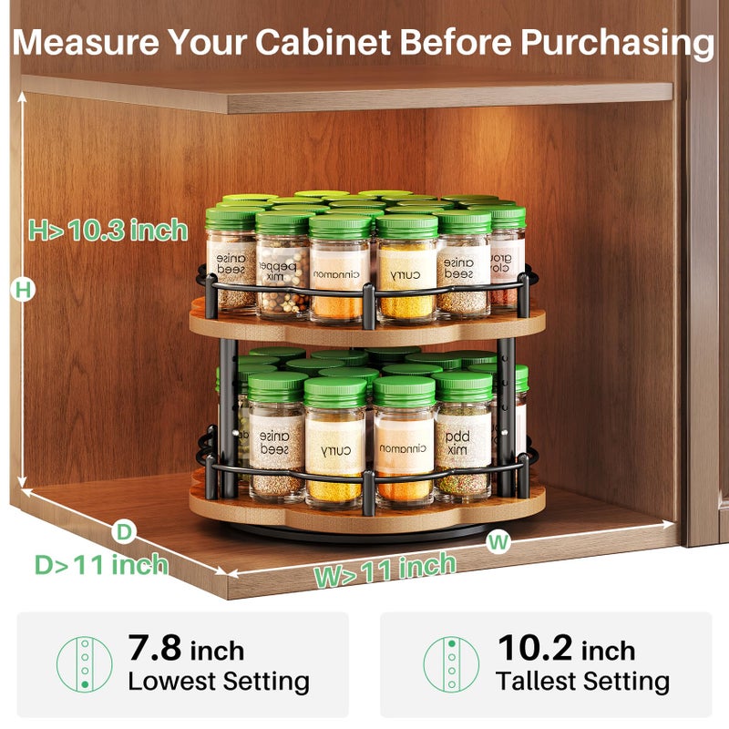 SNTD Spice Rack Lazy Susan Organizer for Cabinet, Rotating Spice Organization 2 Tier Adjustable Lazy Susan Turntable Spice Cabinet Organizer for Kitchen Countertop & Pantry, Wood 10 Inch Seasoning Storage - Image 2