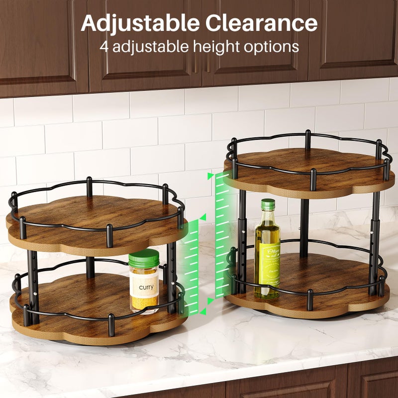 SNTD Spice Rack Lazy Susan Organizer for Cabinet, Rotating Spice Organization 2 Tier Adjustable Lazy Susan Turntable Spice Cabinet Organizer for Kitchen Countertop & Pantry, Wood 10 Inch Seasoning Storage - Image 5