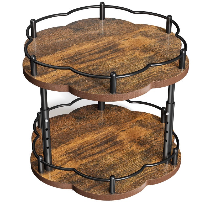SNTD Spice Rack Lazy Susan Organizer for Cabinet, Rotating Spice Organization 2 Tier Adjustable Lazy Susan Turntable Spice Cabinet Organizer for Kitchen Countertop & Pantry, Wood 10 Inch Seasoning Storage - Image 1