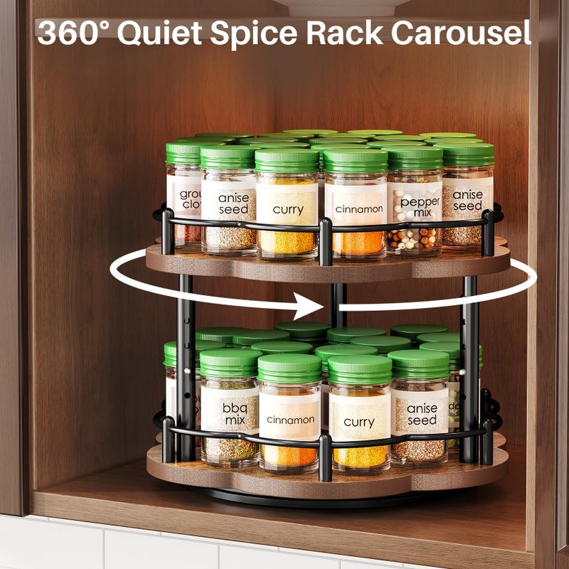SNTD Spice Rack Lazy Susan Organizer for Cabinet, Rotating Spice Organization 2 Tier Adjustable Lazy Susan Turntable Spice Cabinet Organizer for Kitchen Countertop & Pantry, Wood 10 Inch Seasoning Storage - Image 3
