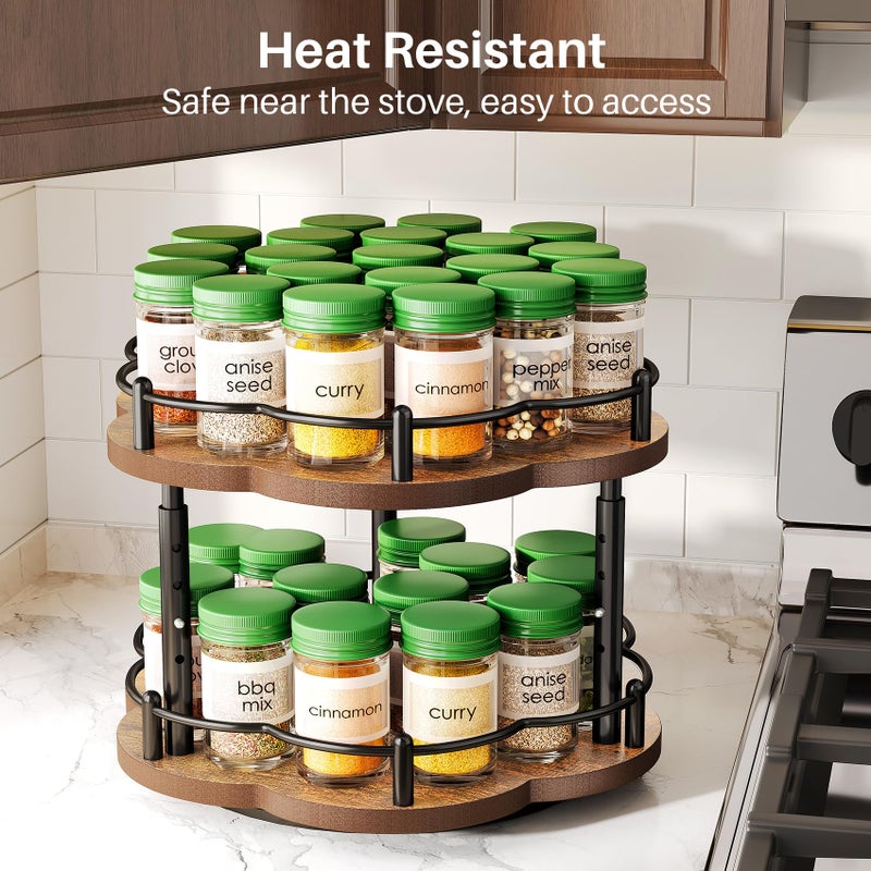 SNTD Spice Rack Lazy Susan Organizer for Cabinet, Rotating Spice Organization 2 Tier Adjustable Lazy Susan Turntable Spice Cabinet Organizer for Kitchen Countertop & Pantry, Wood 10 Inch Seasoning Storage - Image 4