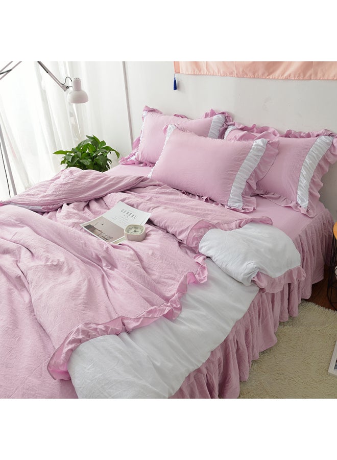 Generic # 7N Washed Cotton Quilt Cover Single Piece Three Four Pieces Solid Color Single Dormitory Double 1.8x 2.2 Pure Cotton Quilt Cover-Color:Washed Cotton Purple-white [class A Maternal And Infant Grade Fabric, Super Soft And Soft]-Specifications:1.5m Bed Skirt Four-piece Set (quilt Cover 2.0*2.3) - Image 1
