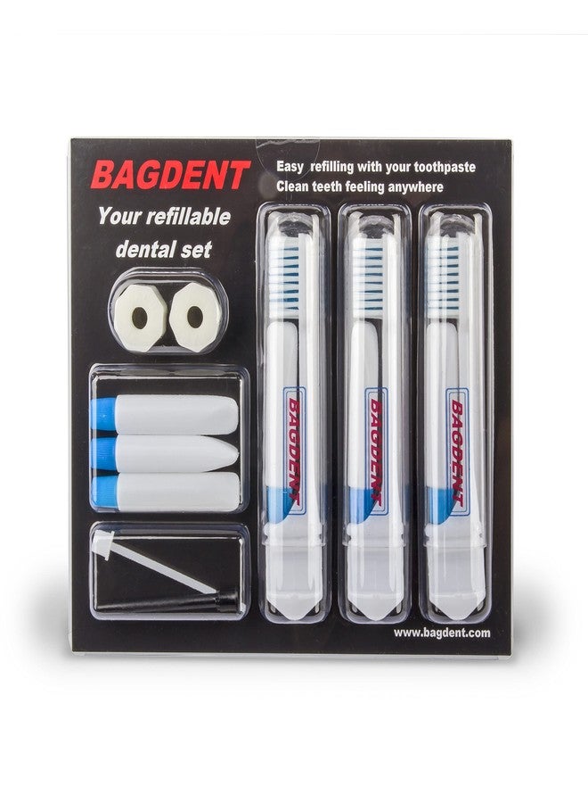 Bagdent Travel Toothbrushes and Toothpaste Empty Containers - 10 PCS/Set: 3X Foldable Toothbrushes, 6X Empty Refillable Tubes (0.12oz, 1x Filling Adapters, Travel Set, Emergency Set, Daily Use - Image 3