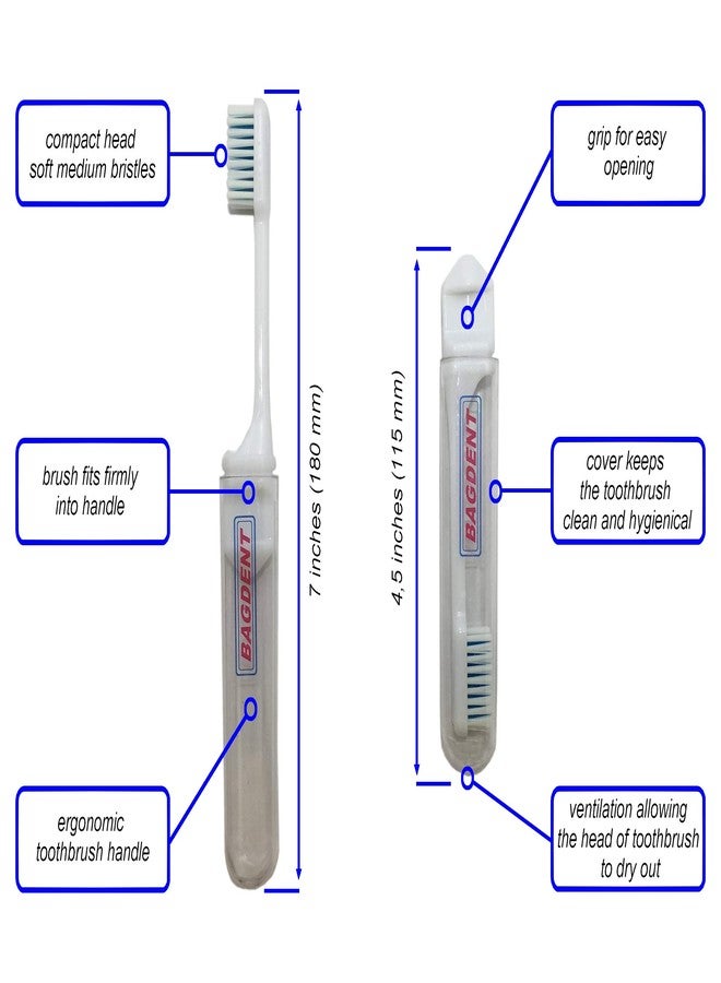 Bagdent Travel Toothbrushes and Toothpaste Empty Containers - 10 PCS/Set: 3X Foldable Toothbrushes, 6X Empty Refillable Tubes (0.12oz, 1x Filling Adapters, Travel Set, Emergency Set, Daily Use - Image 4