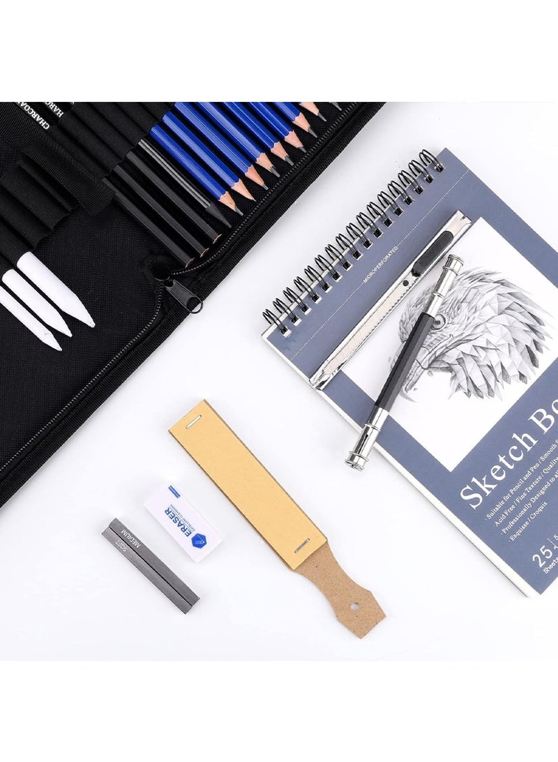 مجموعة أقلام رسم (35 قطعة) - تتضمن دفتر رسم - حقيبة سفر بسحاب - أقلام رسم، أقلام فحم، ورق خلط، ممحاة - لوازم رسم فني للمبتدئين والأطفال والكبار - Image 4