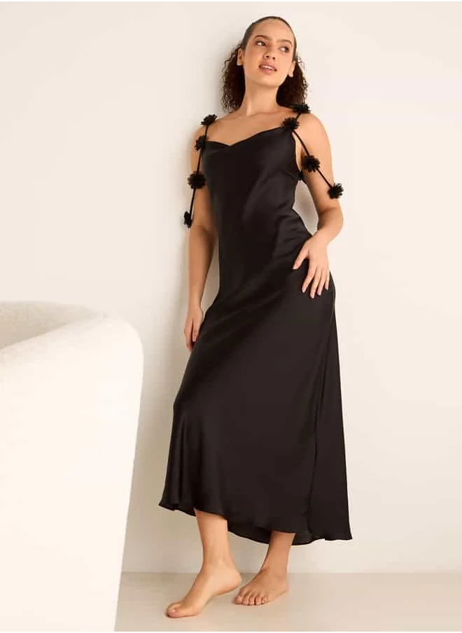 فاف Slip Dress with Floral Accent Straps