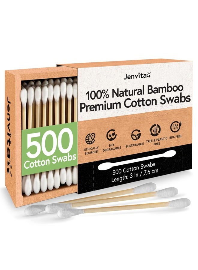 Jenvita 100% Bamboo Cotton Swabs for Ears (500-Pack) - Perfect for Baby & Personal Care | Double-Tipped Ear Swabs Cotton for Makeup & Cleaning | FSC Certified & Hypoallergenic, Made for All Ages & Pet - Image 1