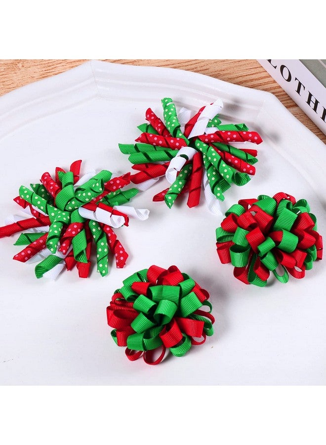 KCHIES Christmas Korker Hair Bows Clip for Toddler Baby Girls 3'' Curly Corker Bow Alligator Barrette Red White Green Holiday Grosgrain Ribbon Fireworks Ballflower Accessories Kids Xmas Favor Gift - Image 2