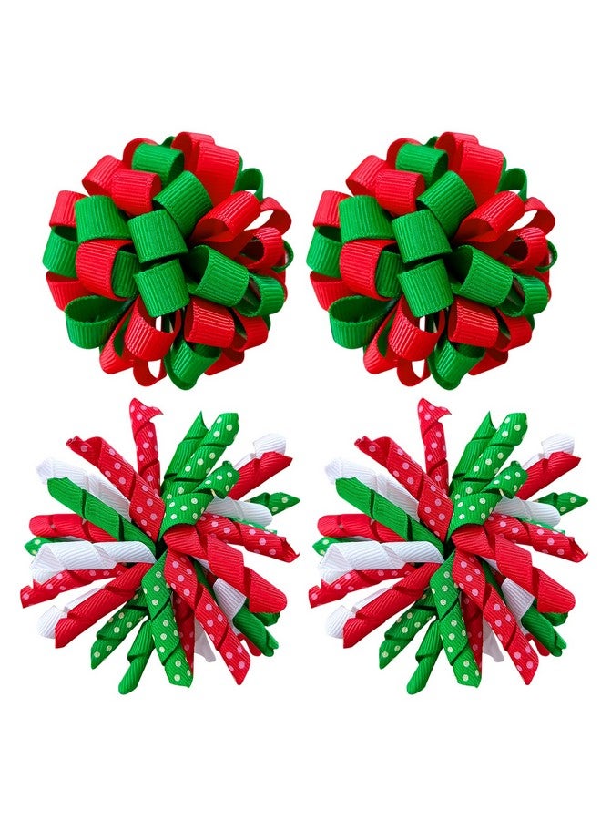 KCHIES Christmas Korker Hair Bows Clip for Toddler Baby Girls 3'' Curly Corker Bow Alligator Barrette Red White Green Holiday Grosgrain Ribbon Fireworks Ballflower Accessories Kids Xmas Favor Gift - Image 1