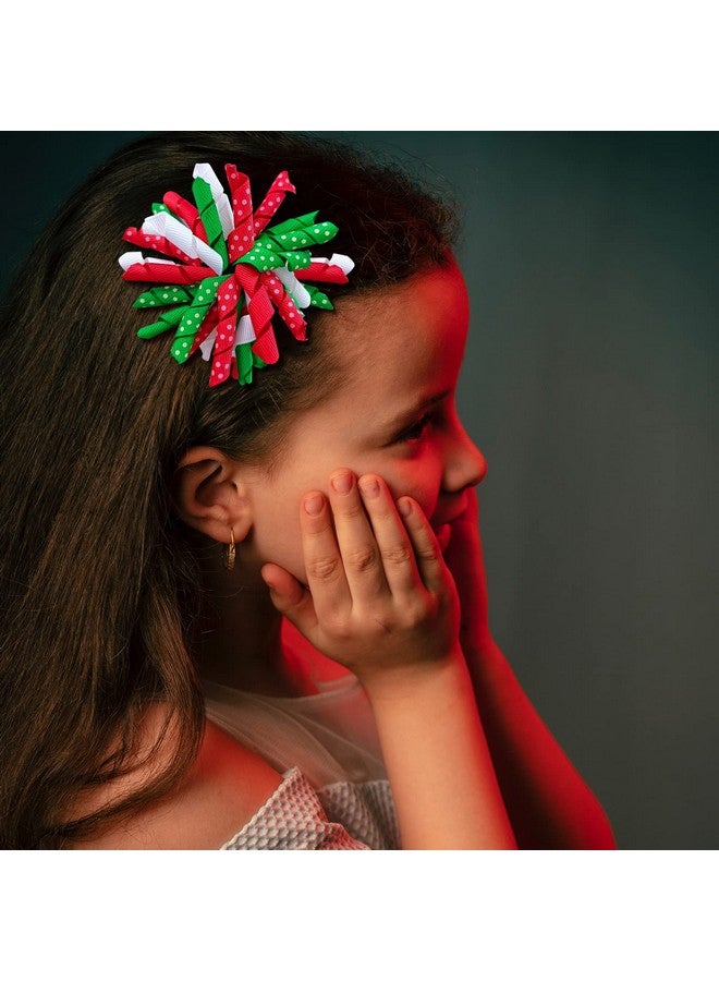 KCHIES Christmas Korker Hair Bows Clip for Toddler Baby Girls 3'' Curly Corker Bow Alligator Barrette Red White Green Holiday Grosgrain Ribbon Fireworks Ballflower Accessories Kids Xmas Favor Gift - Image 3