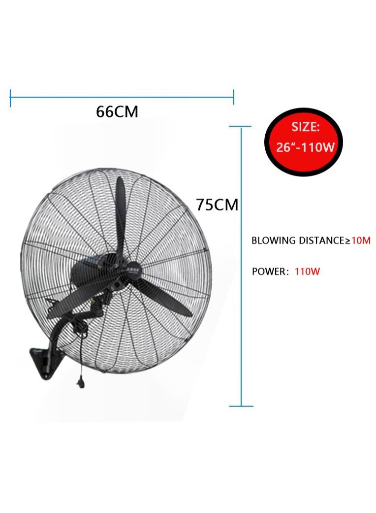 SUNRISE Industrial Fan, Wall Fan, High Velocity Metal Wall Mounted Fan, 26inch,110W, Heavy Duty Industrial Use 3 Speed With Aluminum High Speed Blades Oscillating For Warehouse Open-Air Restaurant  - Image 2